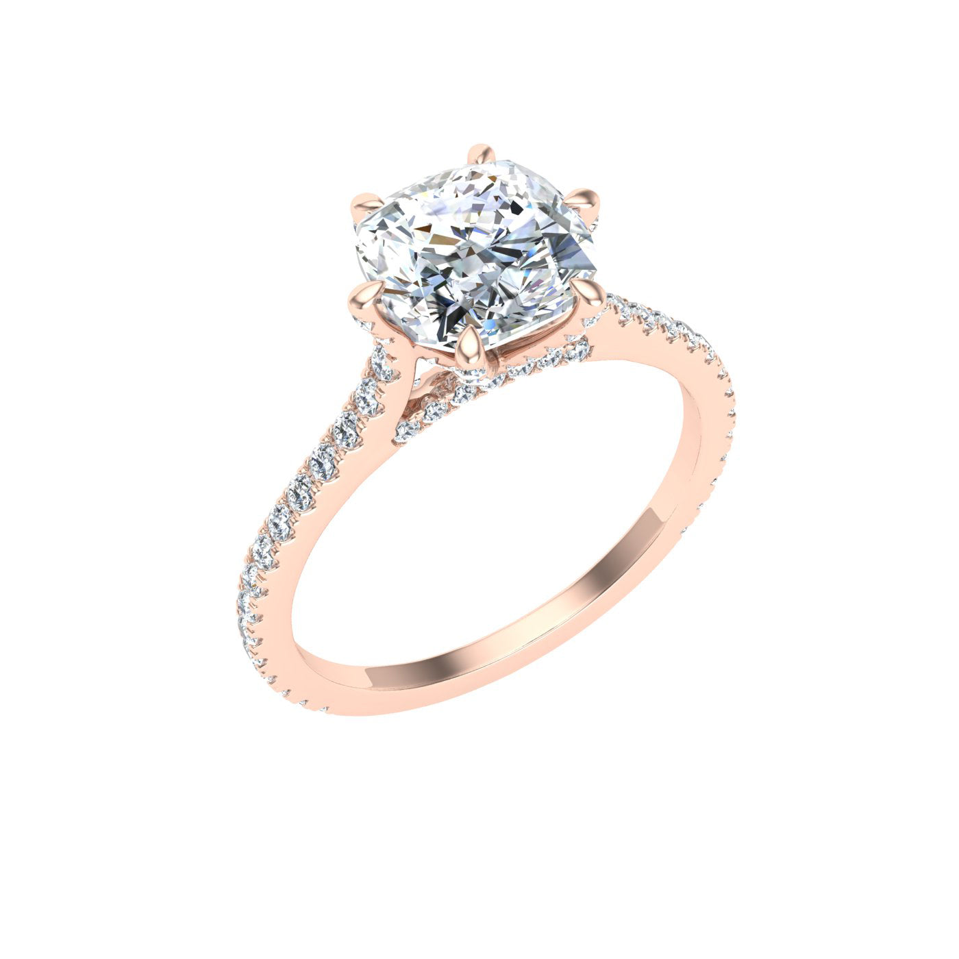 Temptation Cushion Cut Solitaire Moissanite Engagement Ring Rose Gold